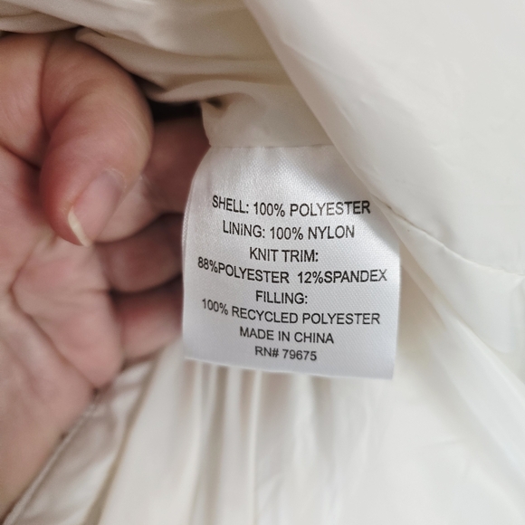 BCBG Generation Off White Black Long Puffer Parka Coat Jacket Size L - Picture 9 of 12